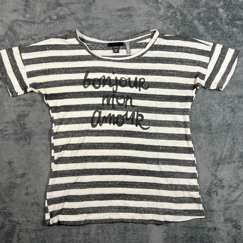 A Pea In The Pod T Shirt Womens XS Multicolor Striped Bonjour Mon Amour Graphic